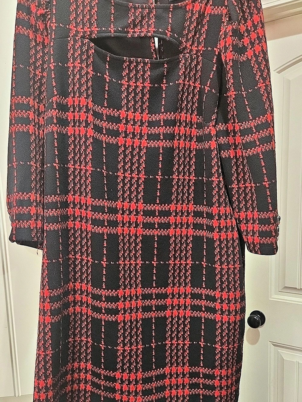 Red & Black Plaid Midi Dress Like New